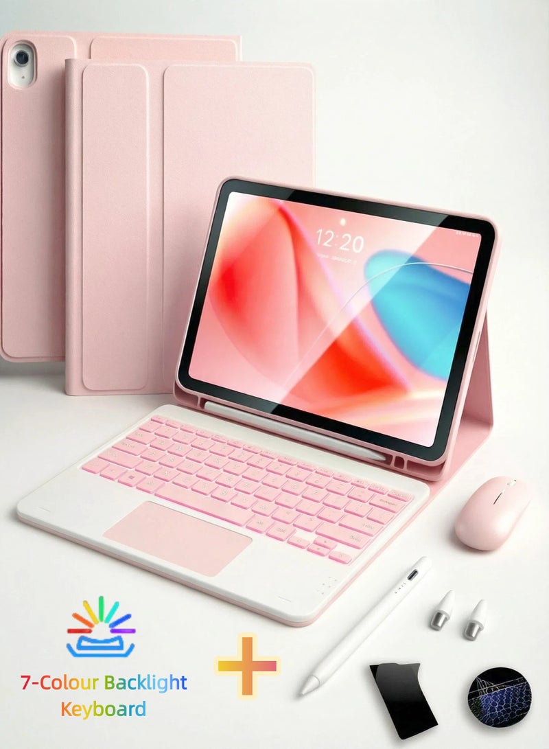 Keyboard Case for iPad 11th Generation (A16, 2025) and 10th Generation (2022), Detachable 7 Color Backlit Keyboard with Premium Capacitive Stylus, Stain-Resistant Cover, Portable Lightweight Keyboard Case with Pencil Holder, Includes Bluetooth Mouse, Screen Protector, Stylus, Keyboard Cover, Pink - Image 1